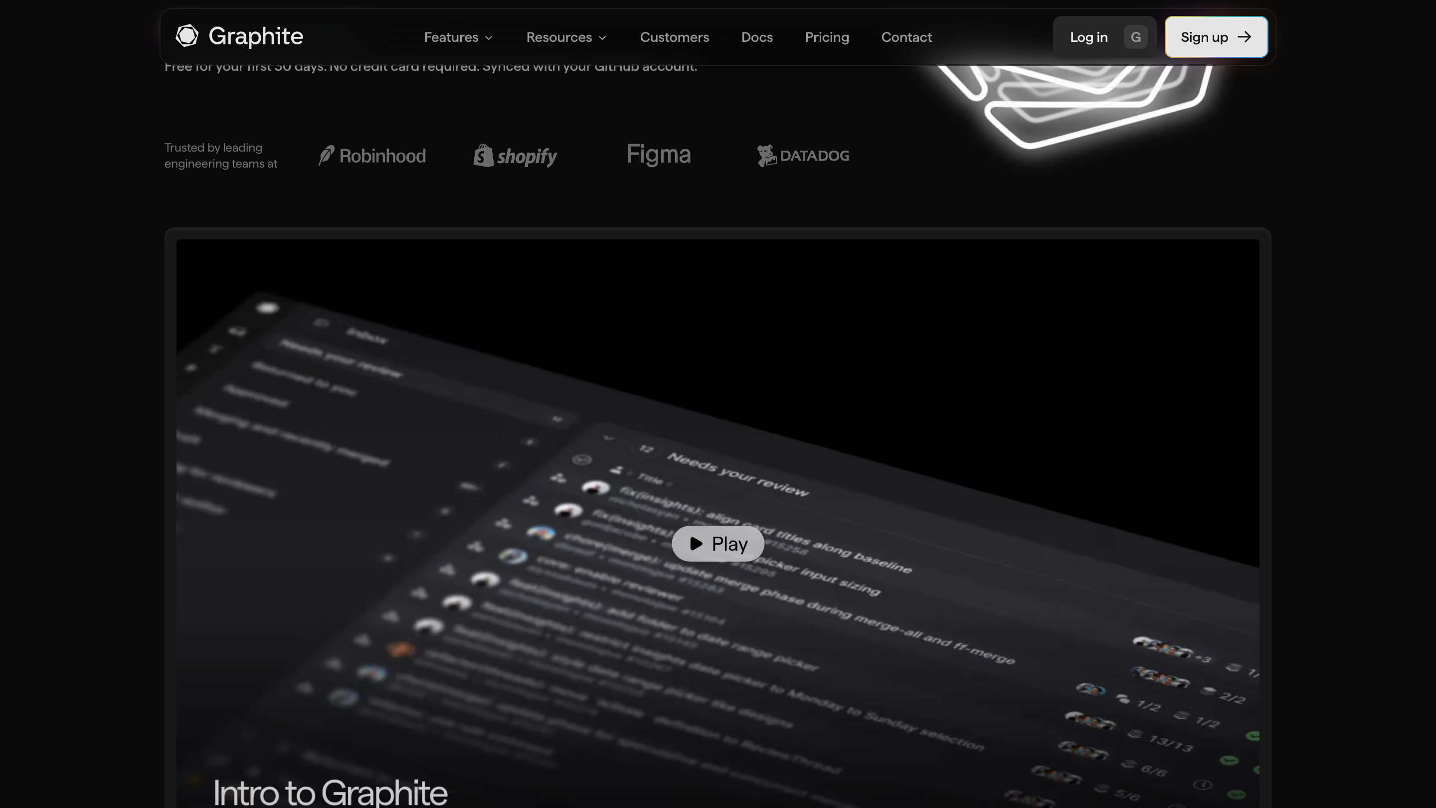 Graphite “trusted by leading engineering teams” logo strip with holographic fade