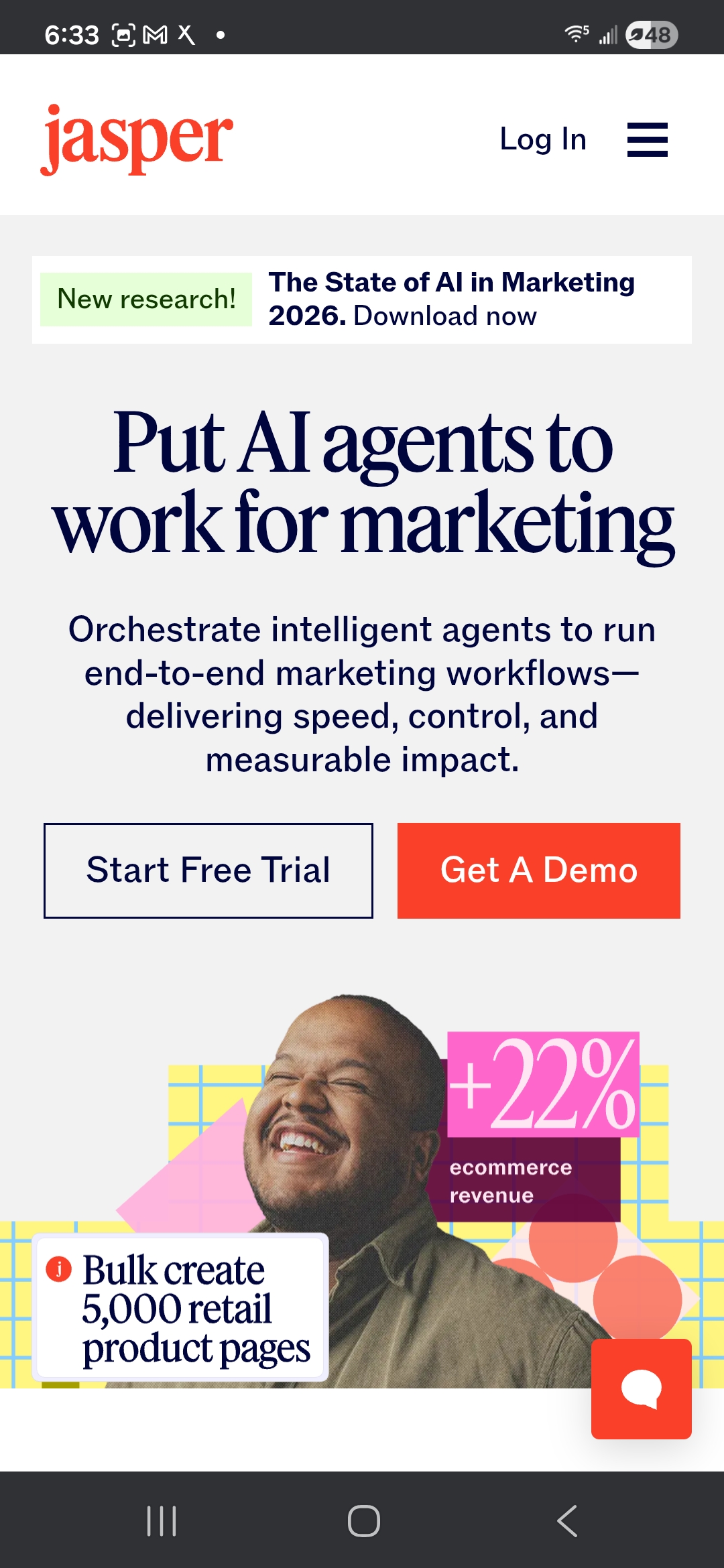 Jasper mobile — slider, animations, and layered nav reveal