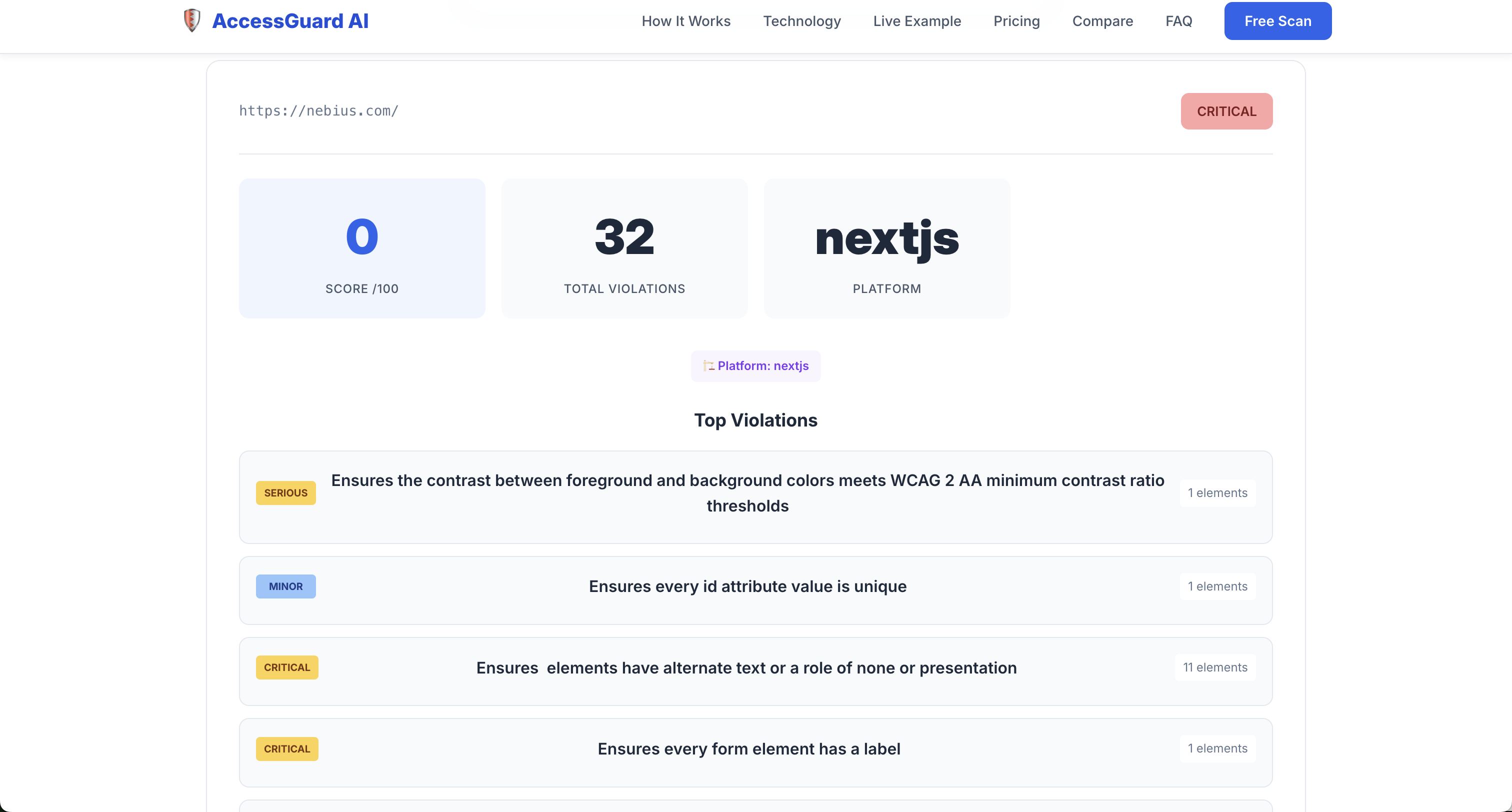 Nebius homepage images flagged as missing alt text