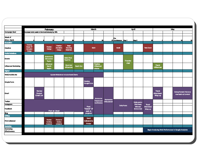 Quierra Wells Capmaign Calendar for Integrated Marketing and Communications Campaign